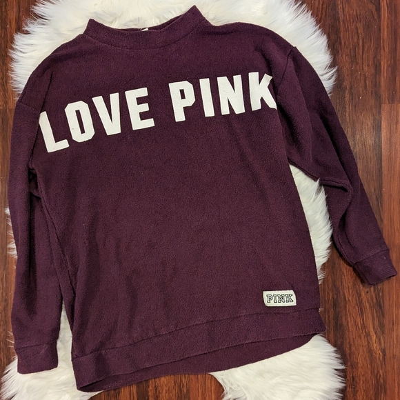 PINK Victoria's Secret Tops - PINK Victoria's Secret Maroon Terry Cloth Pull Over Sweatshirt